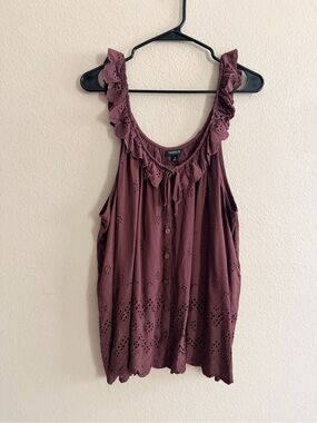 Torrid Brown Ruffle Eyelet Sleeveless Blouse